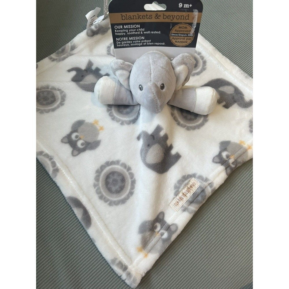Blankets & Beyond Elephant Owl Baby Security Blanket Lovey Plush Gray White New